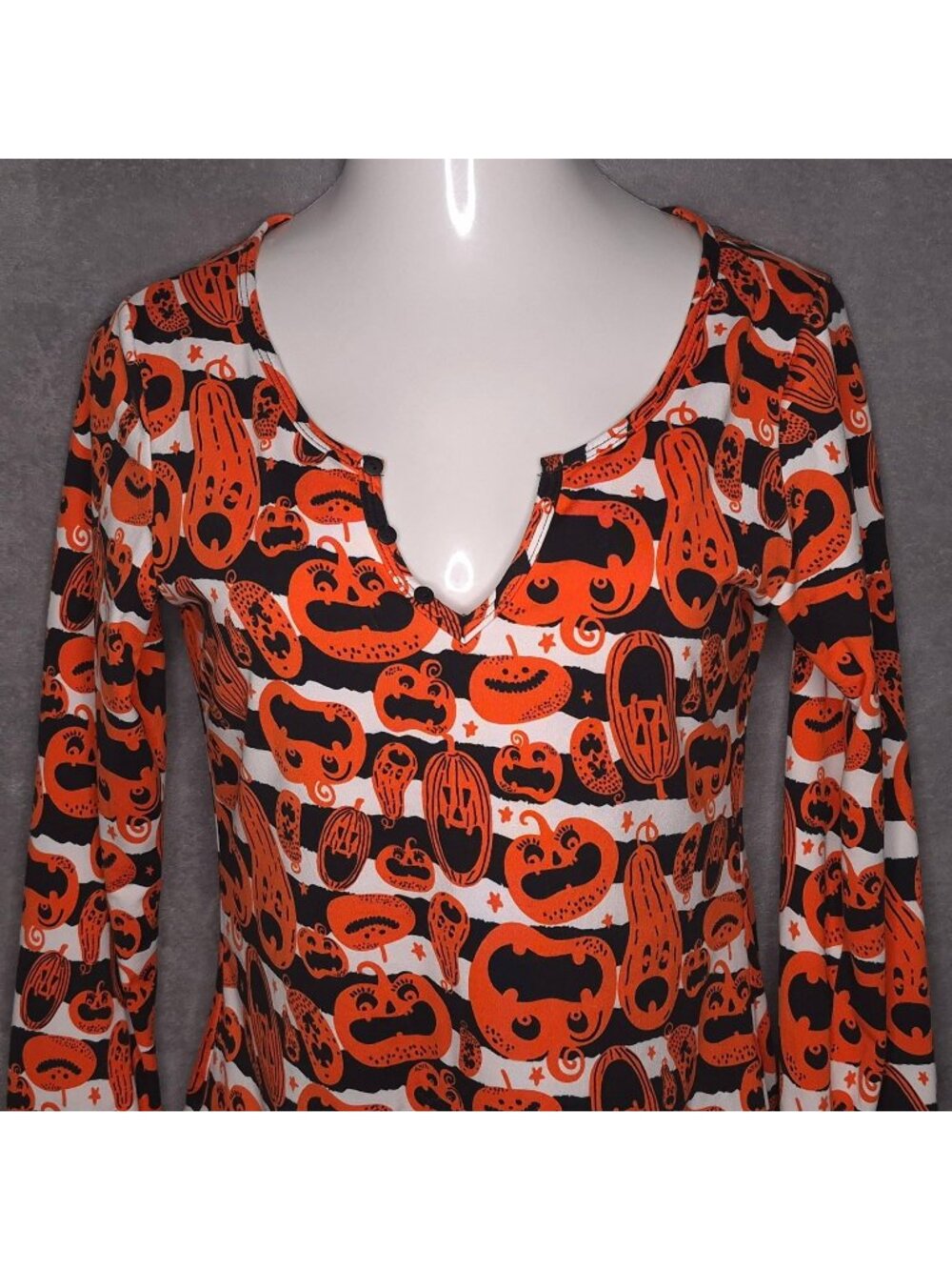 Halloween Pumpkin Print Long Sleeve Romper Large By Shosho Costume V-neck